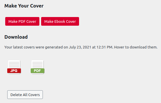 Download cover image option in the Pressbooks Cover Generator Tool