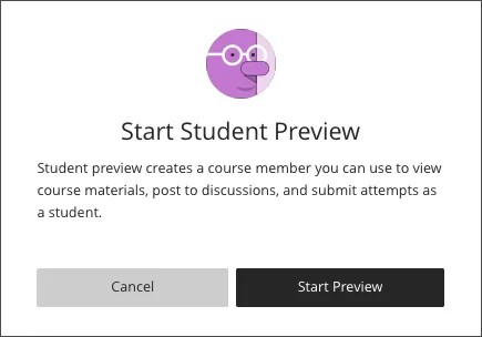 The image is the screenshot of student preview model of an ultra course