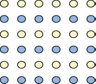 An illustration shows six rows of six dots each. The rows of dots alternate between blue and white colored dots.