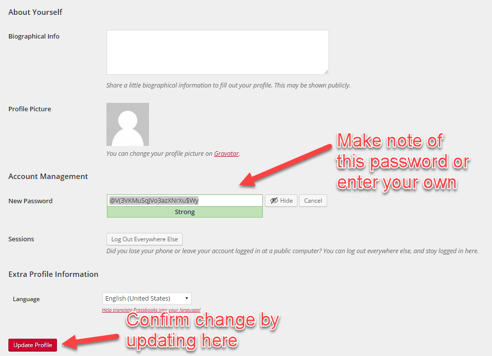 Use generated password or add your own