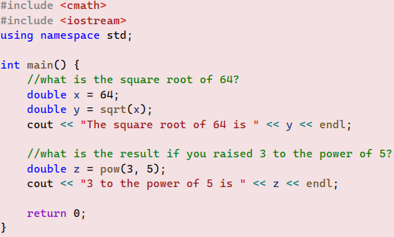 Using sqrt and pow predefined functions.